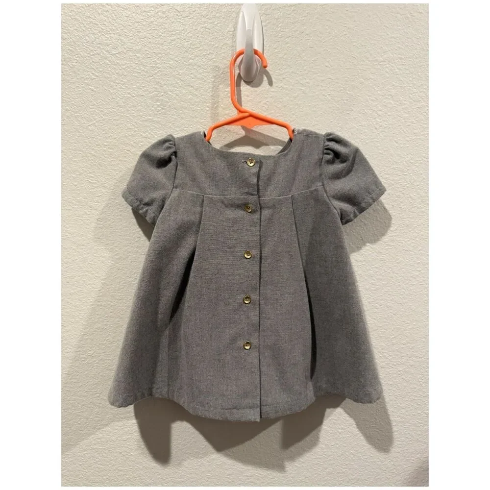 TAHARI BABY Gray Gold Embroidered Pleated Party Girl Dress